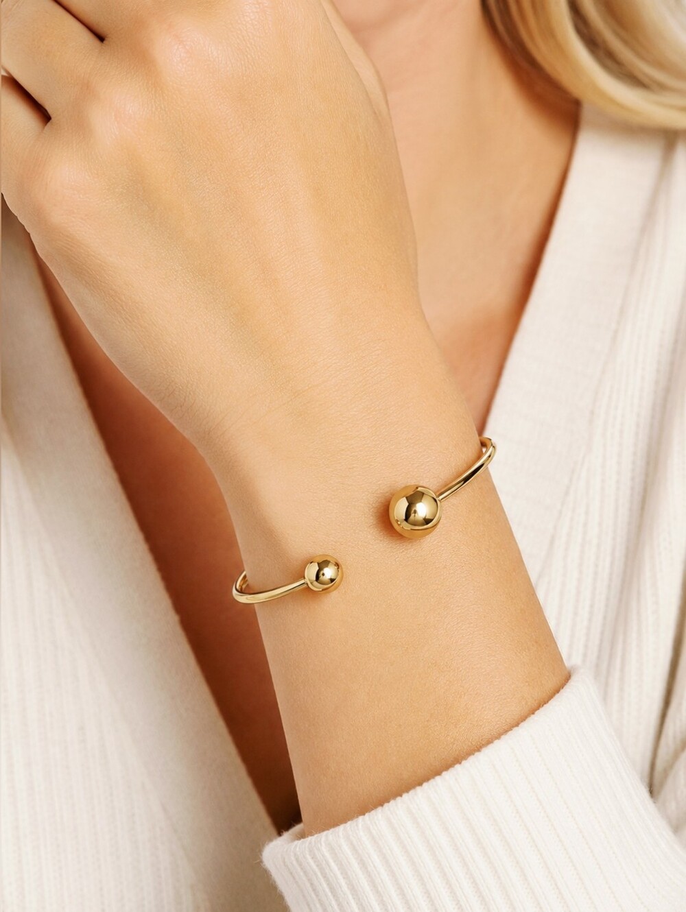 Gold Open Cuff Bracelet with Ball Accents, NWOT